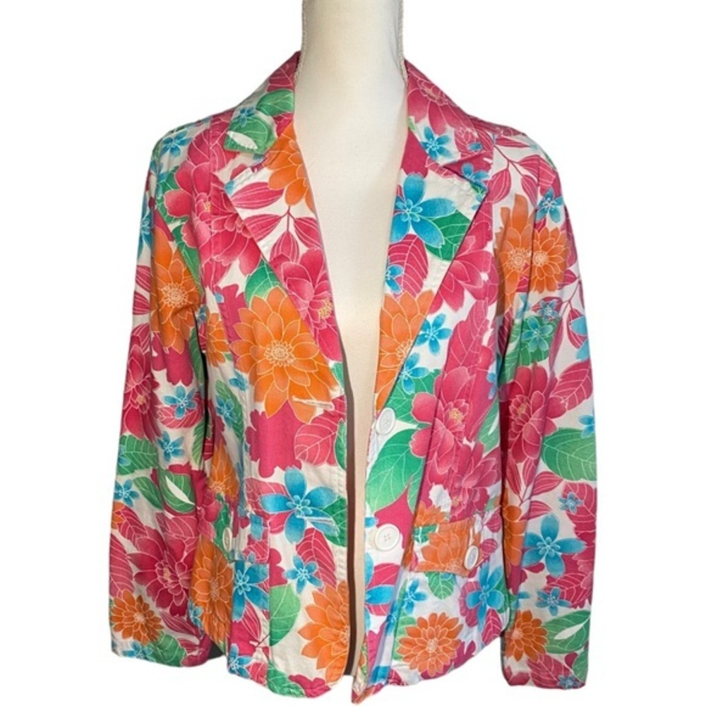Bill Blass Jeanswear Womens‎ Size M Floral 100% Cotton Blazer Jacket VINTAGE